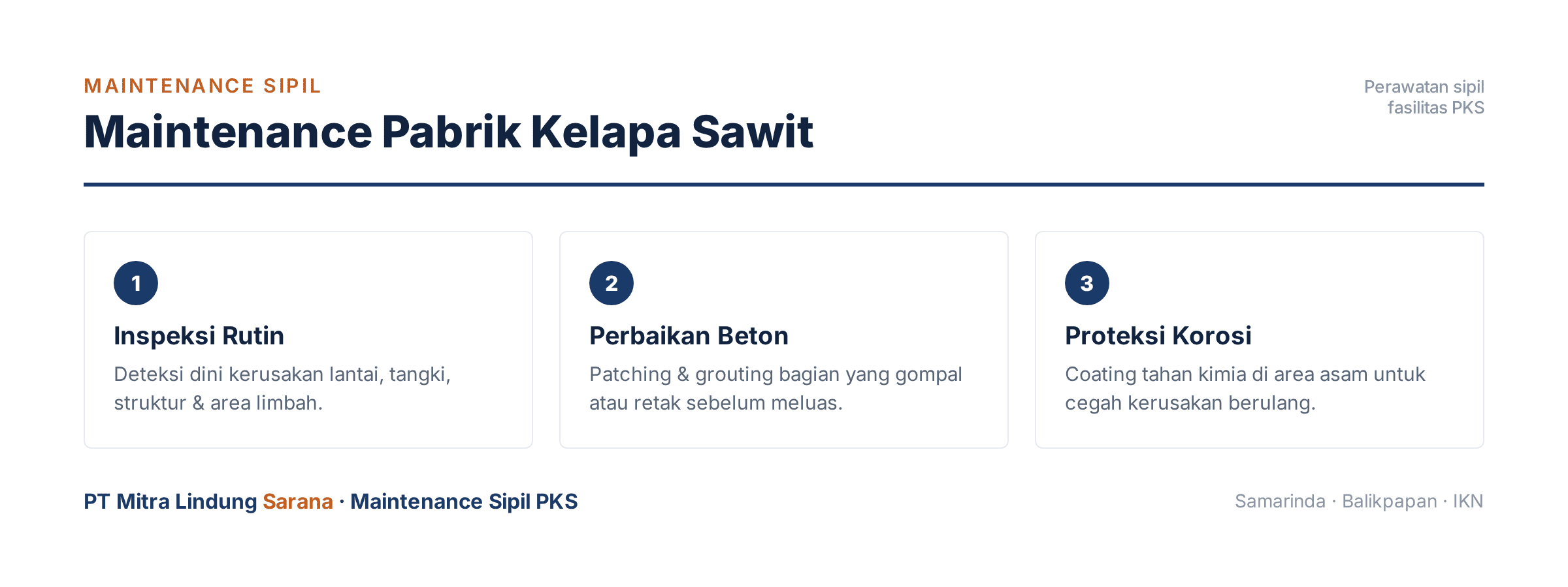 Infografis teknis Spesialis Maintenance Sipil Pabrik Kelapa Sawit di Peda - PT Mitra Lindung Sarana Kalimantan Timur