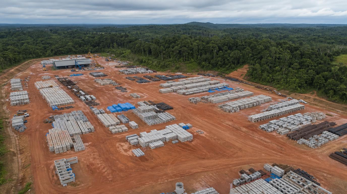 Metode Soil Stabilization (Perbaikan Tanah) di Lahan IKN 3 Area penumpukan material stockpile logistik di IKN yang telah stabil dan kokoh