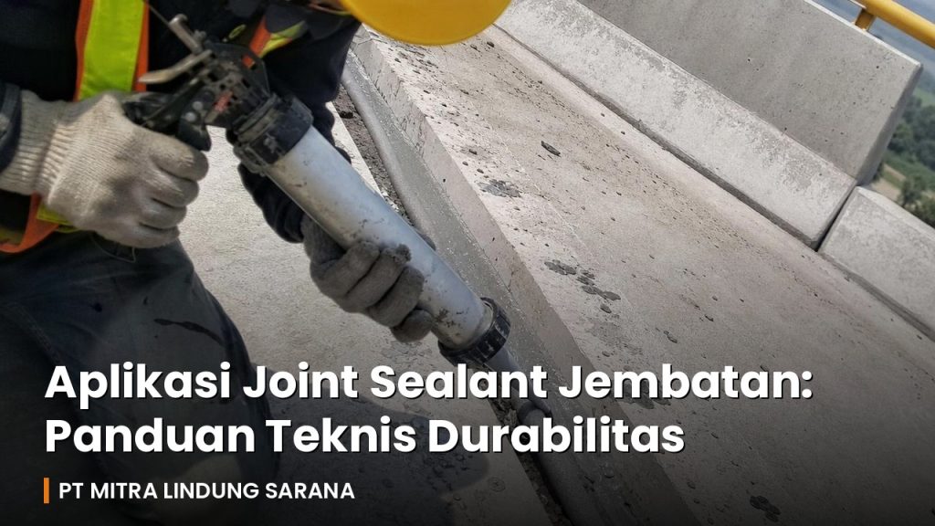 Pekerja mengaplikasikan joint sealant pada sambungan ekspansi jembatan beton menggunakan sealant gun