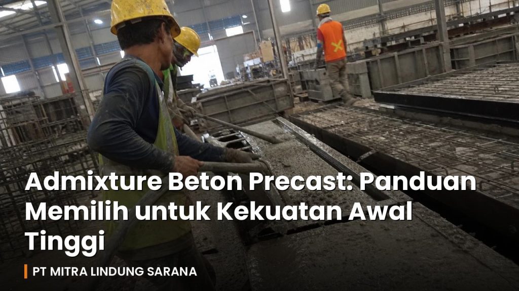 Pekerja menuang beton segar ke cetakan baja di pabrik beton precast Kalimantan Timur