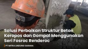 Pekerja merawat kolom beton keropos dengan mortar perbaikan di proyek gudang industri Kalimantan Timur